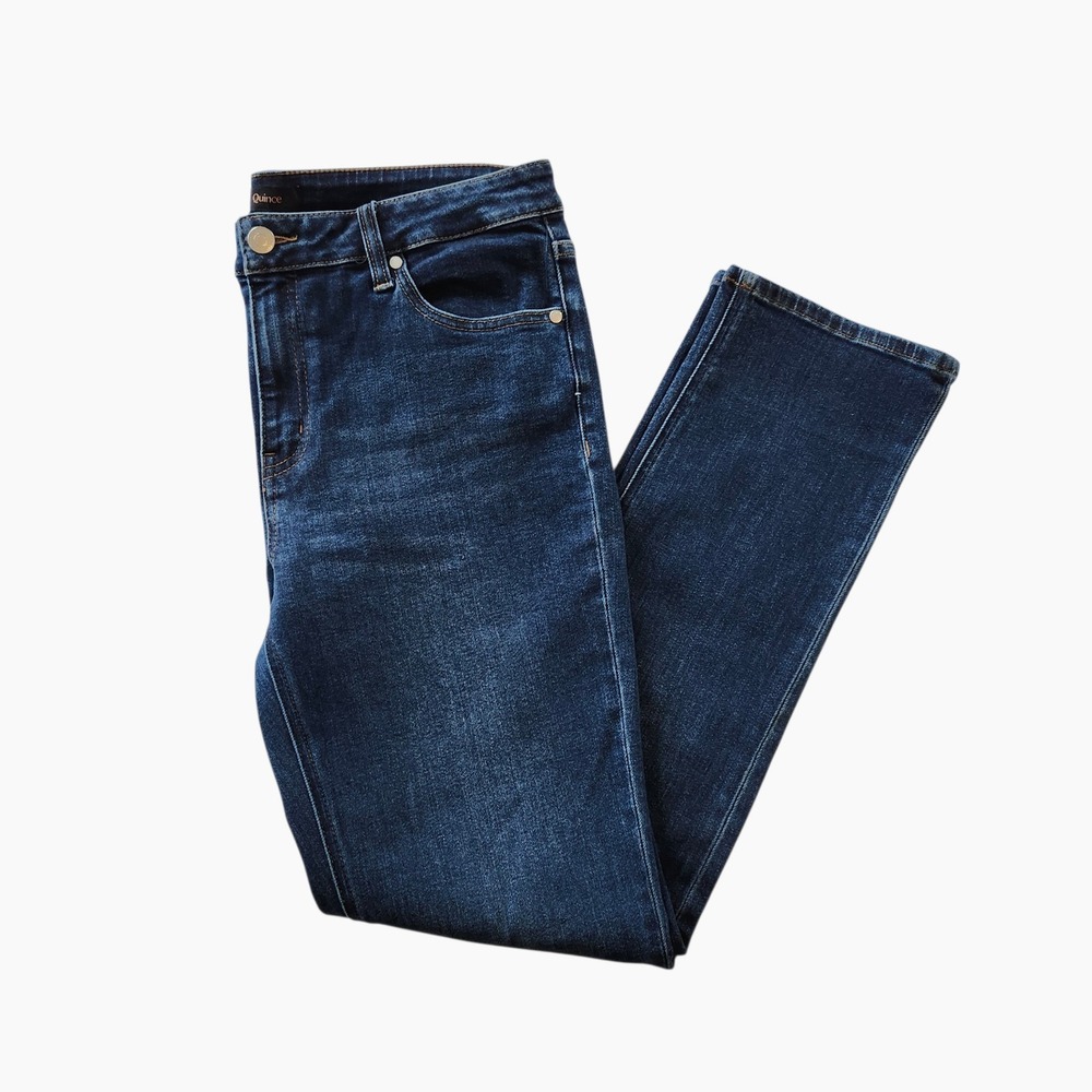 Quince Stretch Mid Rise Slim Straight Jeans Dark Wash 31/30 Organic Cotton Denim